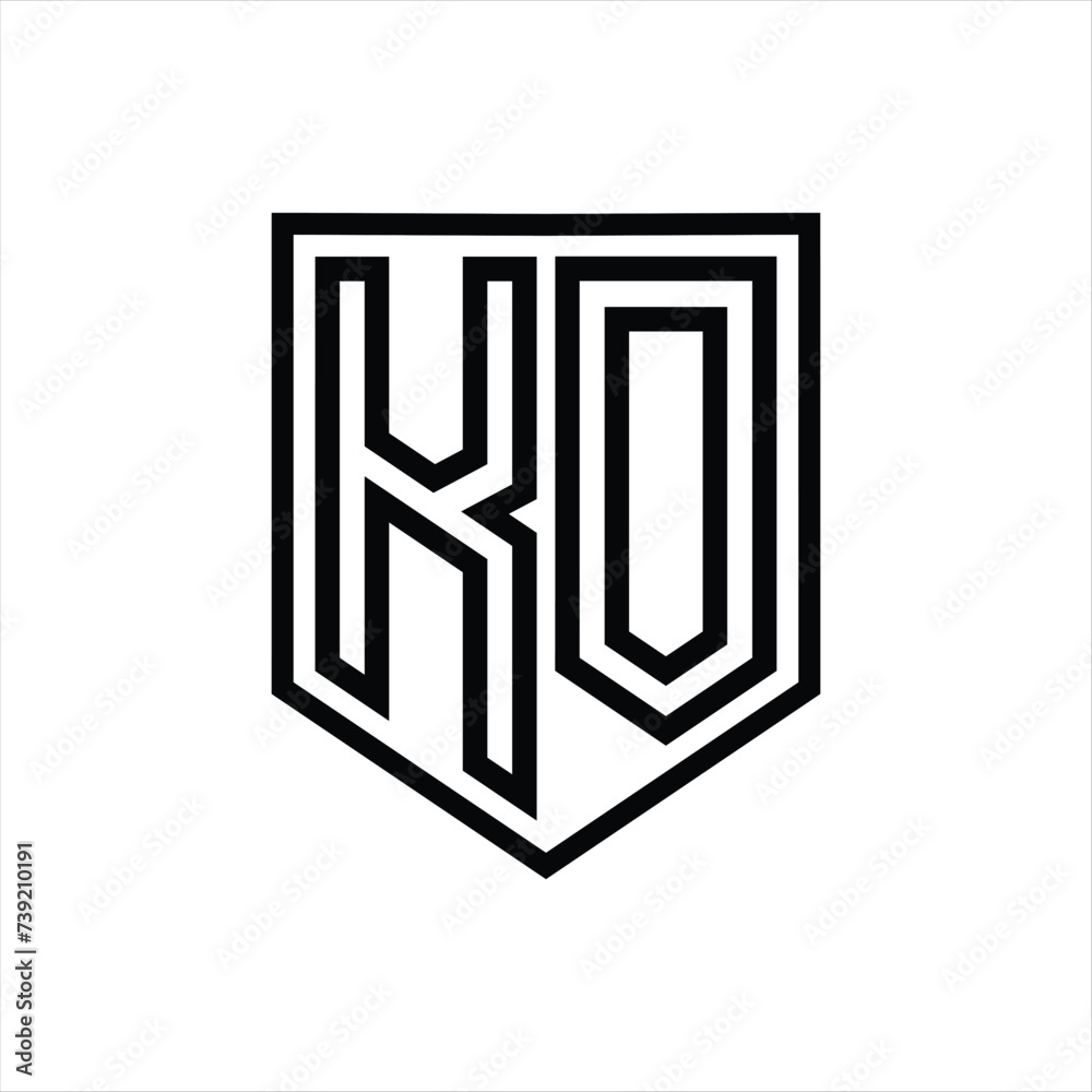 KO Letter Logo monogram shield geometric line inside shield isolated style design KO Letter Logo monogram shield geometric line inside shield isolated style design