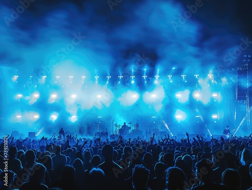 A photo of Open air concert  crowd partying stage lights live concert summer music festival  