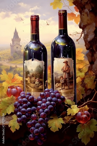 Still life with red wine and grapes. High resolution