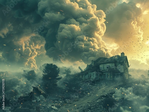 apocalypse city concept, end of the world, destruction 