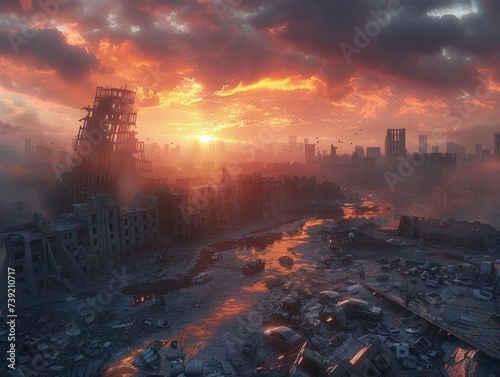 apocalypse city concept, end of the world, destruction 