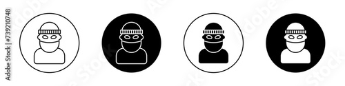 Robber Icon Set. Criminal Burglar Theft Vector Symbol in a Black Filled and Outlined Style. Money Robbery Sign.