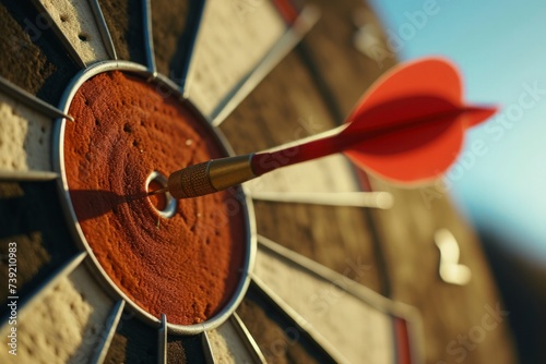 a dart at the target bullseye, symbol of finishing, success, reach the goal