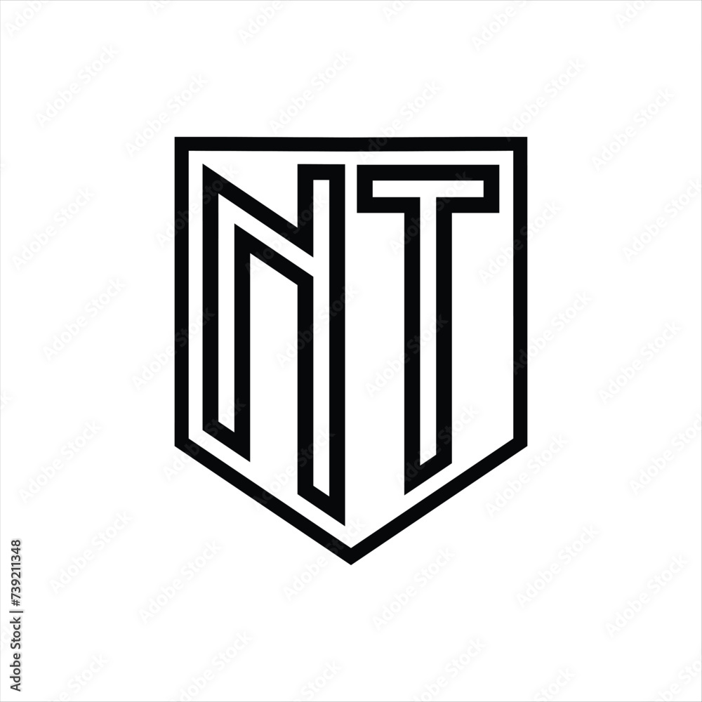 NT Letter Logo monogram shield geometric line inside shield isolated style design