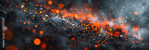 Dynamic black  orange  and grey bokeh lights dance across the frame  adding a sense of motion to the textured backdrop