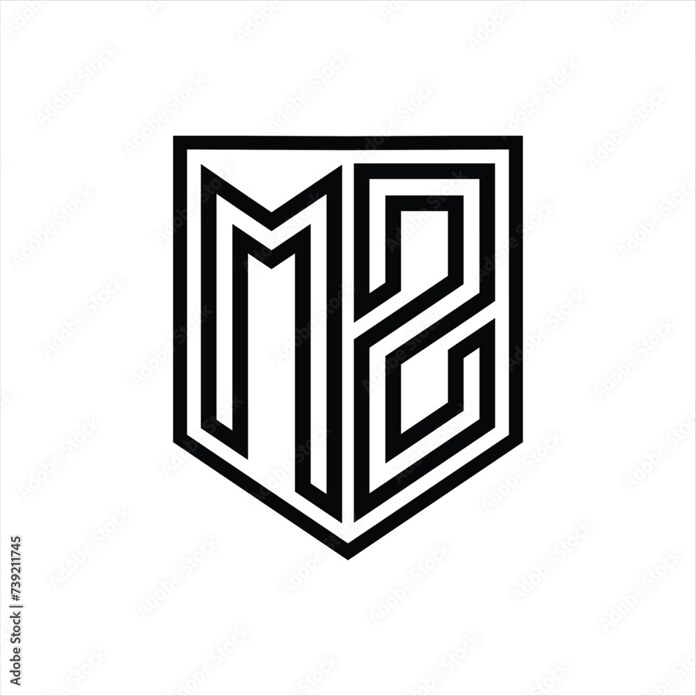 MZ Letter Logo monogram shield geometric line inside shield isolated style design MZ Letter Logo monogram shield geometric line inside shield isolated style design