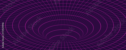 Wireframe tunnel. 3D grid background. Vector illustration.
