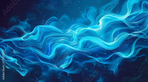 abstract digital neon blue waves on dark blue background