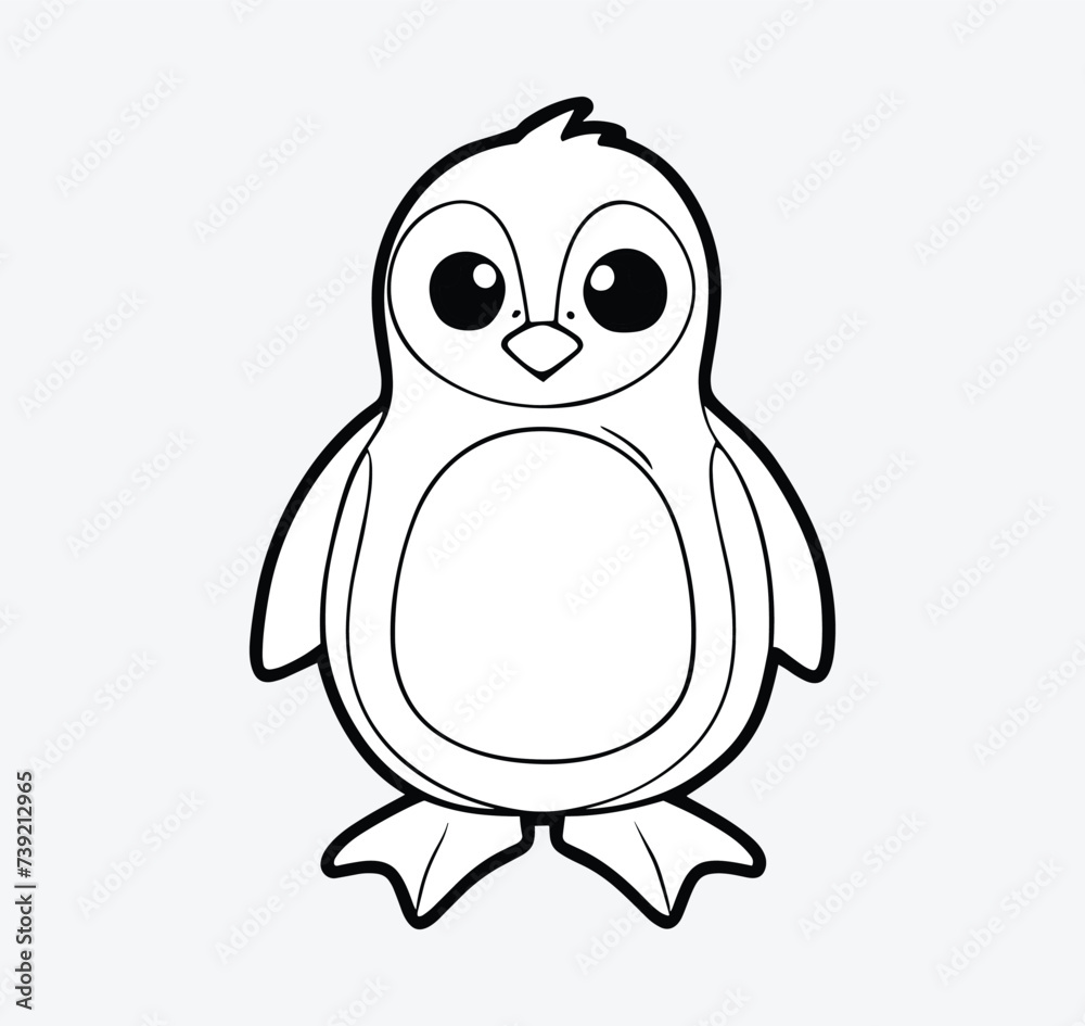 Basic coloring pages designed for children, featuring a penguin. The drawing is clean and simple, providing an accessible and enjoyable coloring experience