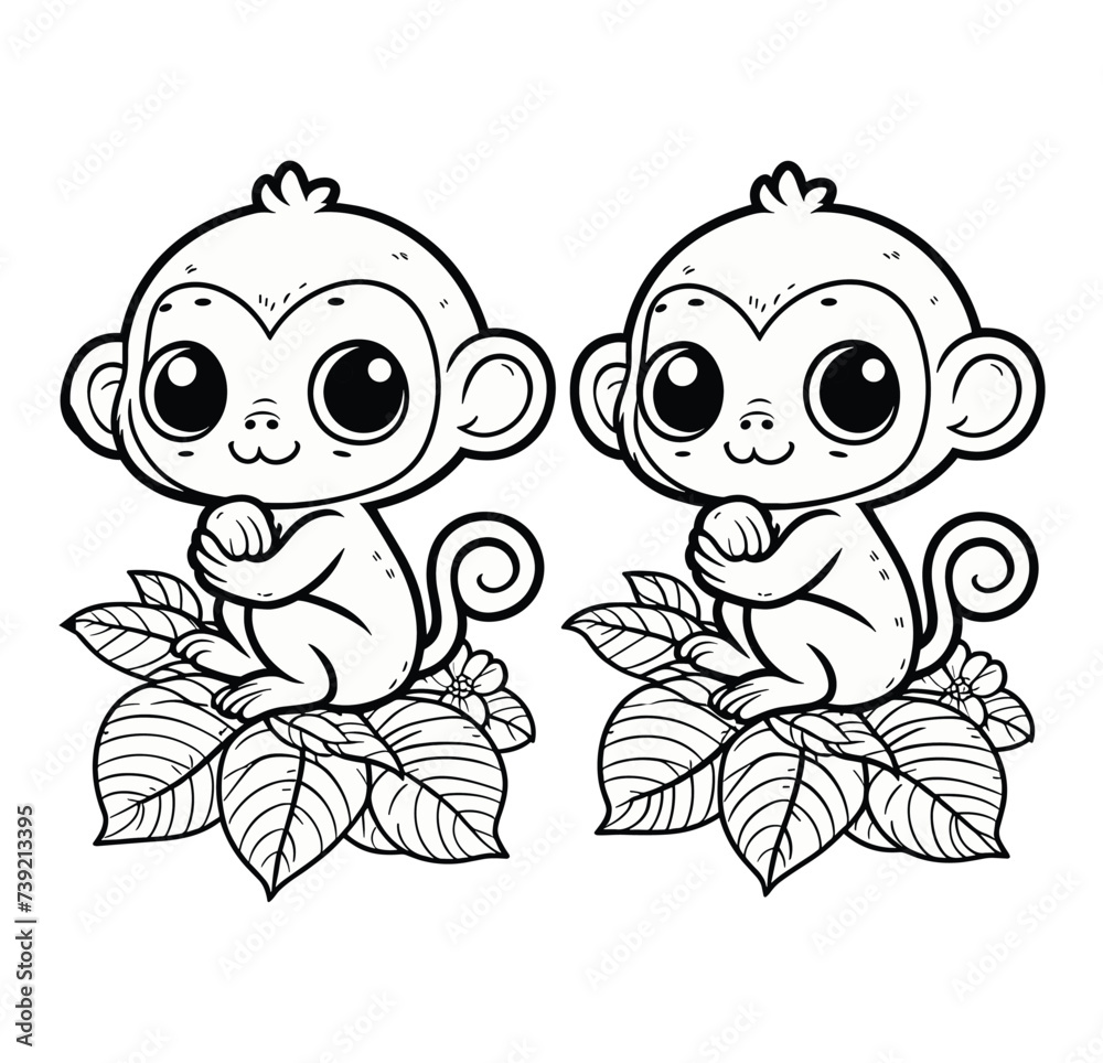 A children's coloring book showcasing a monkey in a vector illustration, illustration, photo, poste A children's coloring book showcasing a monkey in a vector illustration, illustration, photo, poste