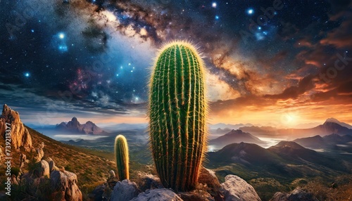 huge cactus in front of epic and colorful nature background, landscape photo