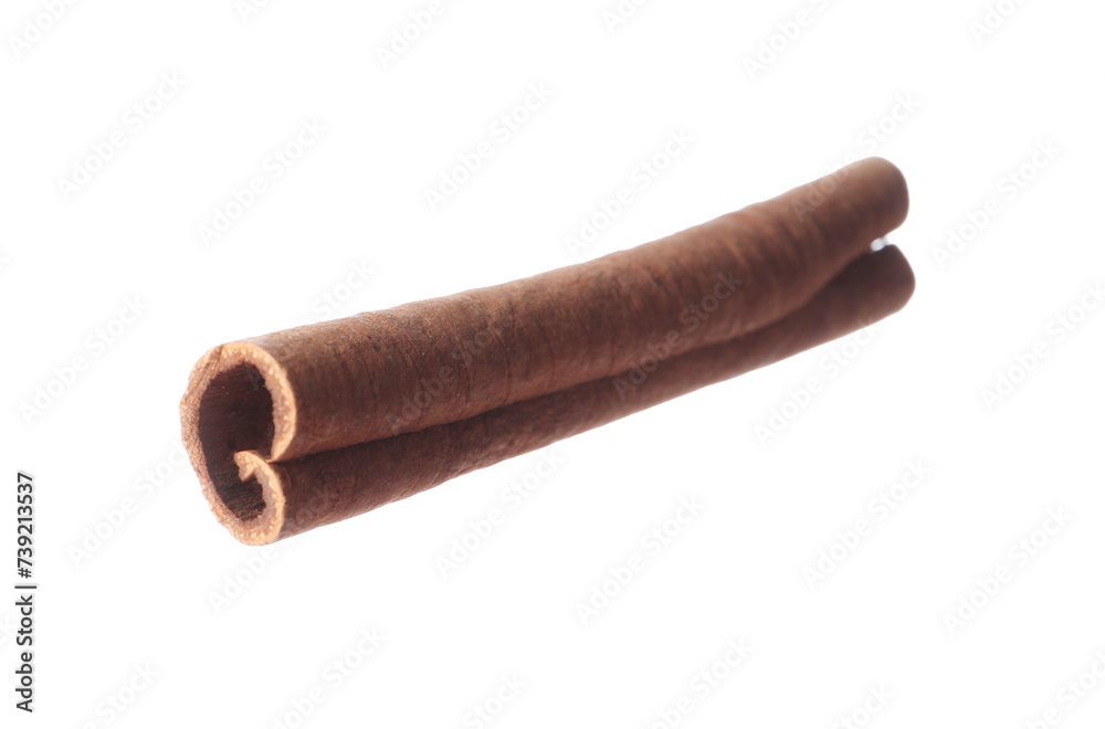 One aromatic cinnamon stick isolated on white One aromatic cinnamon stick isolated on white
