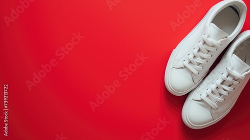 White sneakers on red background