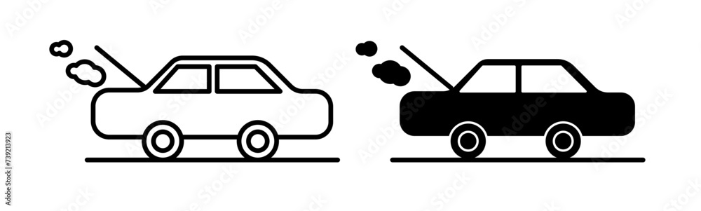 Automotive Service Line Icon. Roadside Assistance Icon in Black and White Color.