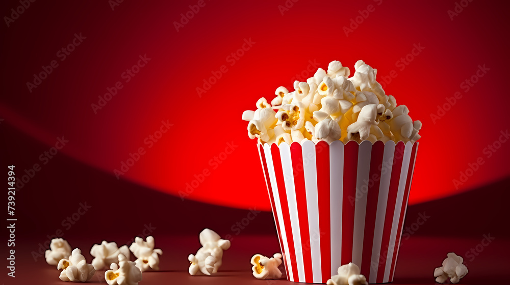 Classic popcorn background, movie snack closeup, top view