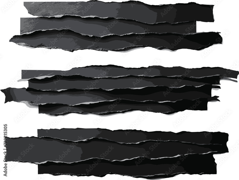 Three torn strips of elongated black paper