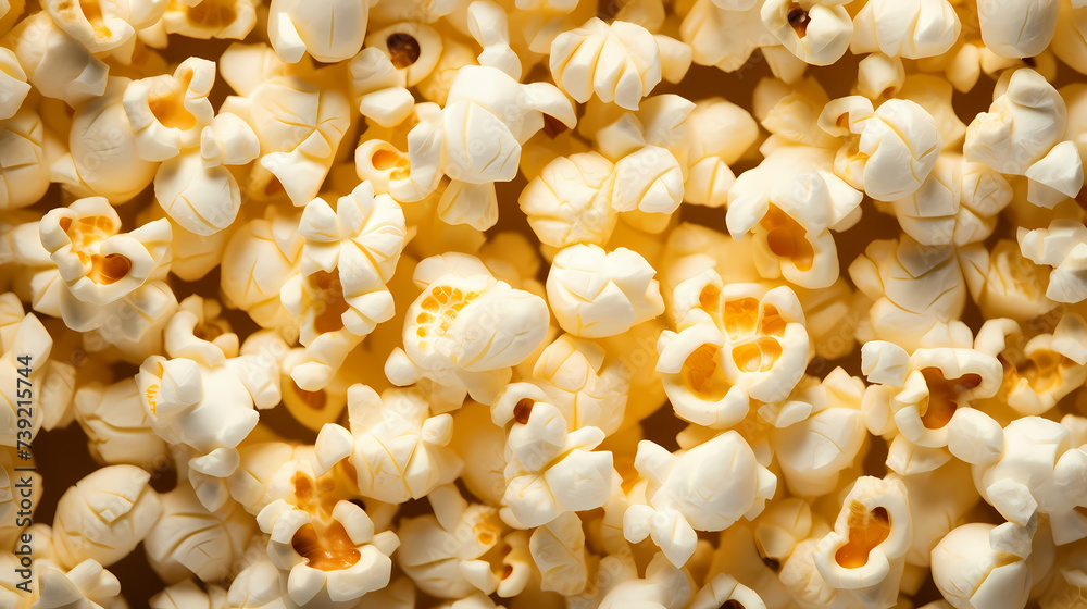 Classic popcorn background, movie snack closeup, top view