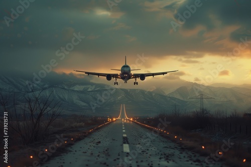 airplane landing in the airport line, snapshot aesthetic photo