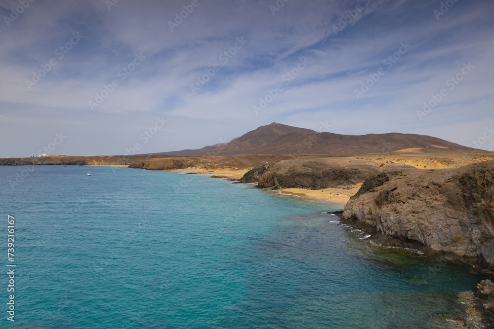 Papagayo beach, a shell-shaped beach, one of the most popular beaches on the island of Lanzarote