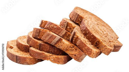 Round bread rusks pile, whole wheat toast slices isolated on transparent background photo