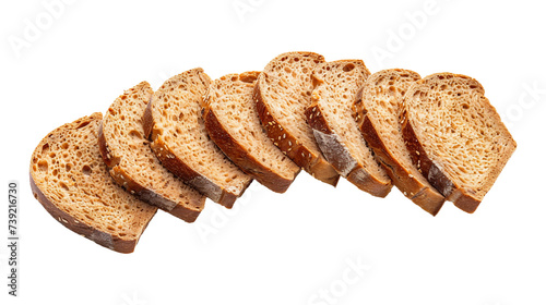 Round bread rusks pile, whole wheat toast slices isolated on transparent background photo