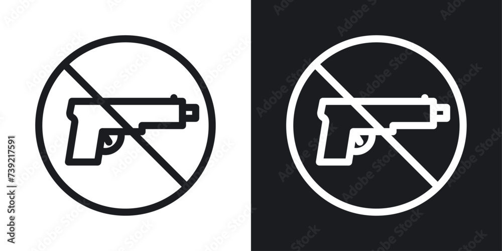 No gun icon designed in a line style on white background. - obrazy, fototapety, plakaty 