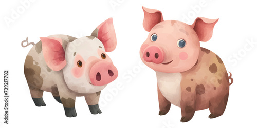 chubby pig watercolor vector illustration 