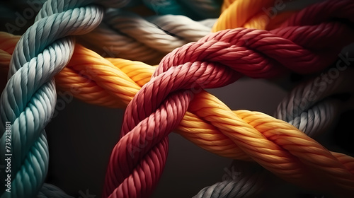 Many colorful ropes intertwined with each other