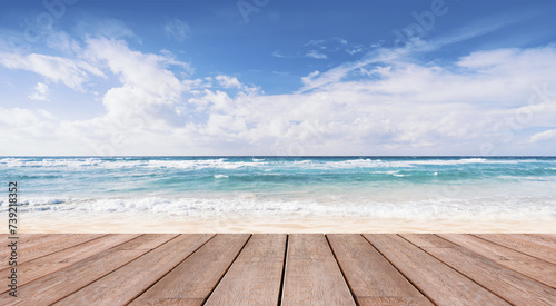 Fototapeta Naklejka Na Ścianę i Meble -  Empty beach view with ocean waves background