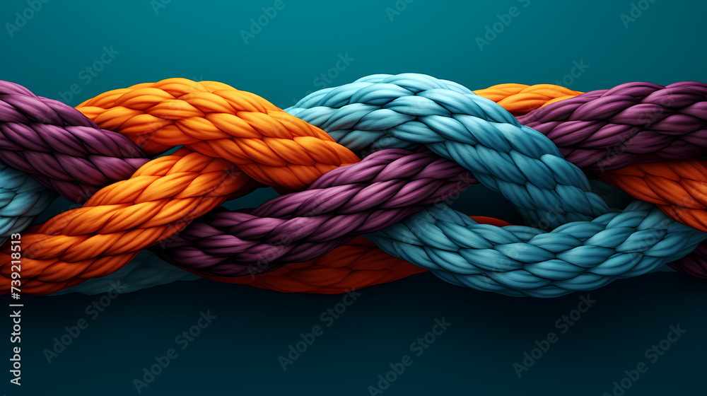 Many colorful ropes intertwined with each other