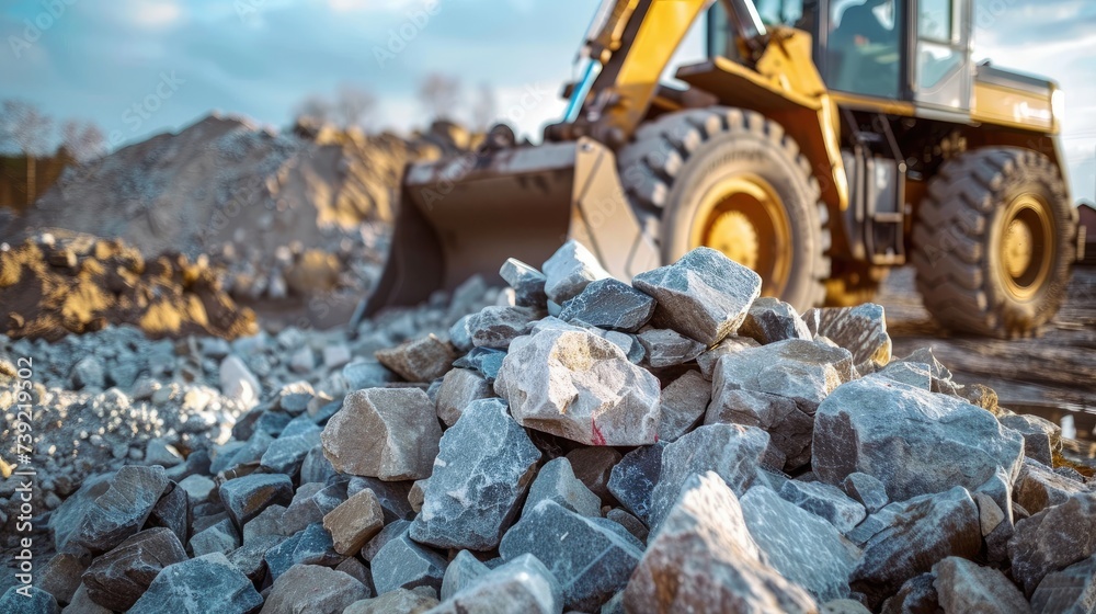 Bulldozer Digging Through a Pile of Rocks Bulldozer Digging Through a Pile of Rocks