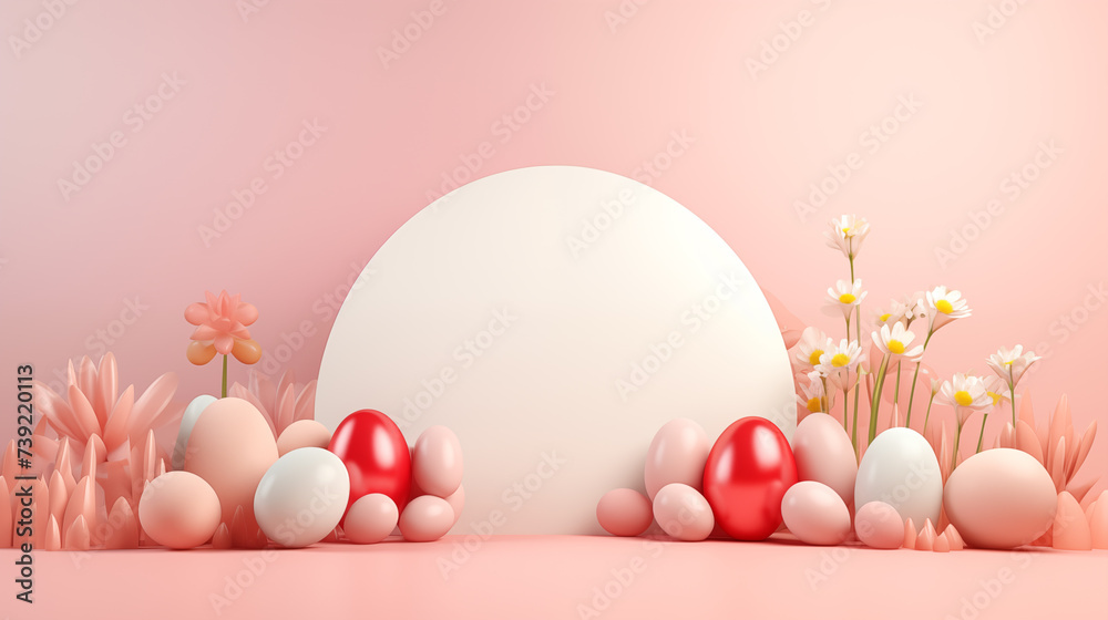3D red pink celebrative festive easter theme background, for product diplay montage 