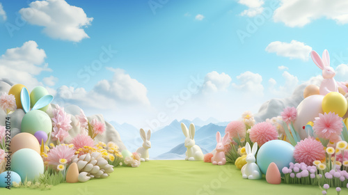 3D celebrative festive easter theme background, for product diplay montage 