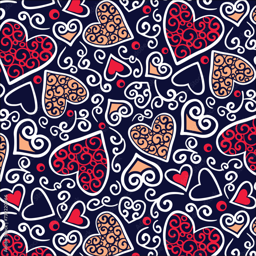Naklejka premium Lacey Twisted leaves and Hearts pattern