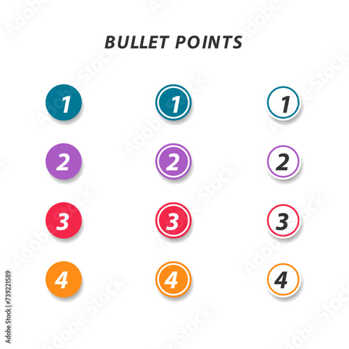 Colorful bullet point number with a circle shape free vector