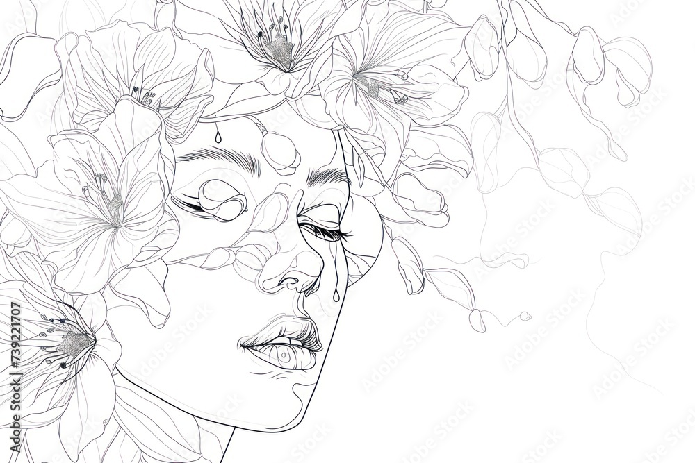 Beautiful woman face with floral outlines. Drawing with lines. Tattoo sketch Beautiful woman face with floral outlines. Drawing with lines. Tattoo sketch