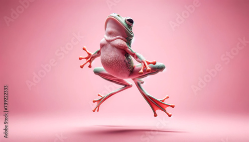 flying frog on a pink background 29 february leap year day concept