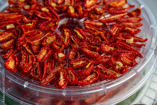 Sun-dried tomatoes are prepared for the winter. selective focus. photo