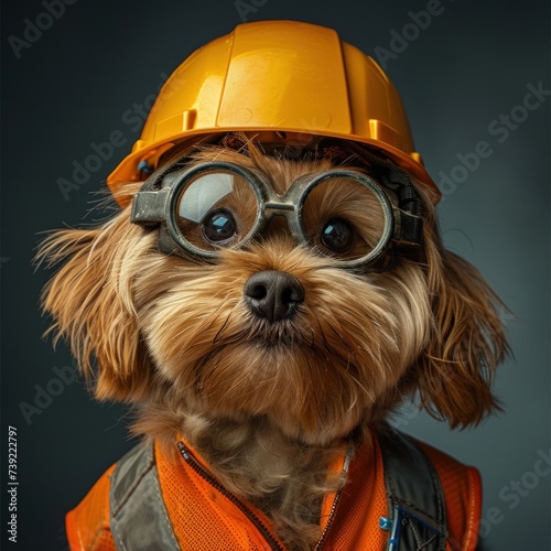 Cute Dog as a Construction Worker with ppe  photo