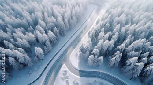 Road illustration, beautiful natural landscape aerial panorama