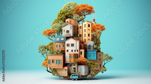 Rental housing market for real estate design. Mortgage, property investment and housing development concept.