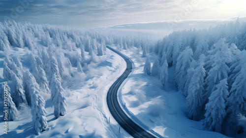 Road illustration, beautiful natural landscape aerial panorama © ma