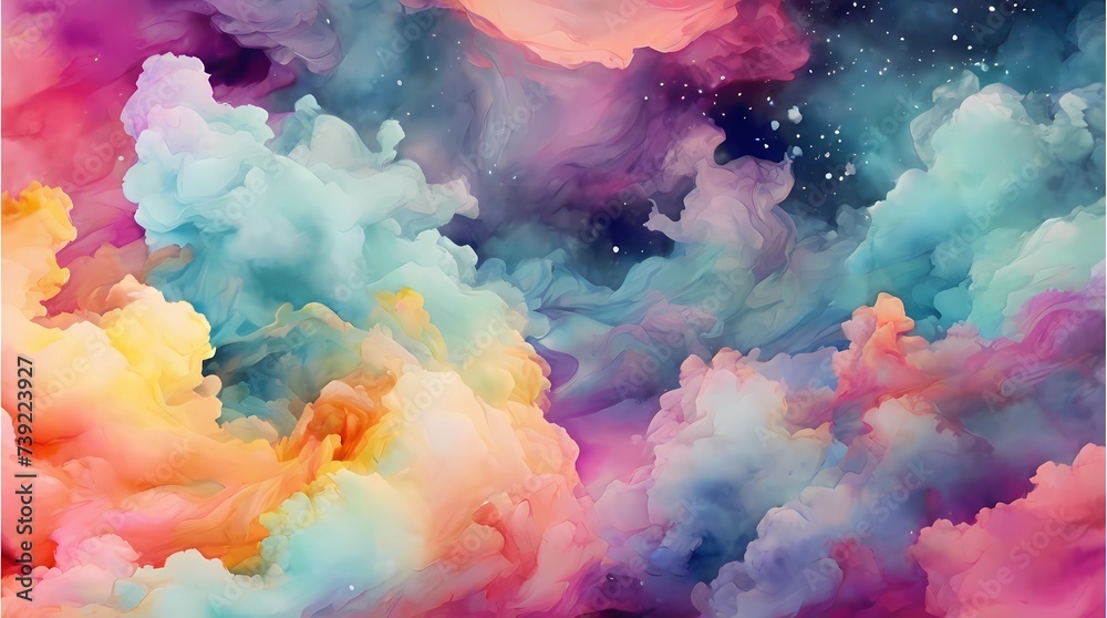 Abstract colorful watercolor hand drawn background. Fantasy sky with colorful smoke. Seamless, infinitely repeating animated backgrounds. Suitable for Wallpaper.