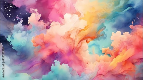 Abstract colorful watercolor hand drawn background. Fantasy sky with colorful smoke. Seamless, infinitely repeating animated backgrounds. Suitable for Wallpaper.
