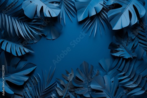 Minimalist Blue Tropical Leaves Background