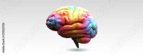 Colorful polygonal 3D brain vector illustration on white BG