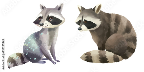 cute raccoon watercolour vector illustration