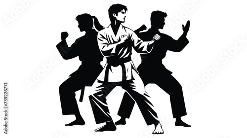 Silhouette of martial art. Kungfu, karate, taekwondo
