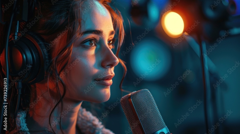 Fototapeta premium Friendly Female Podcaster Recording an Episode