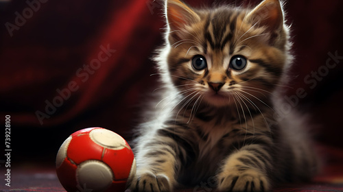 A cat with a toy ball on its paw.